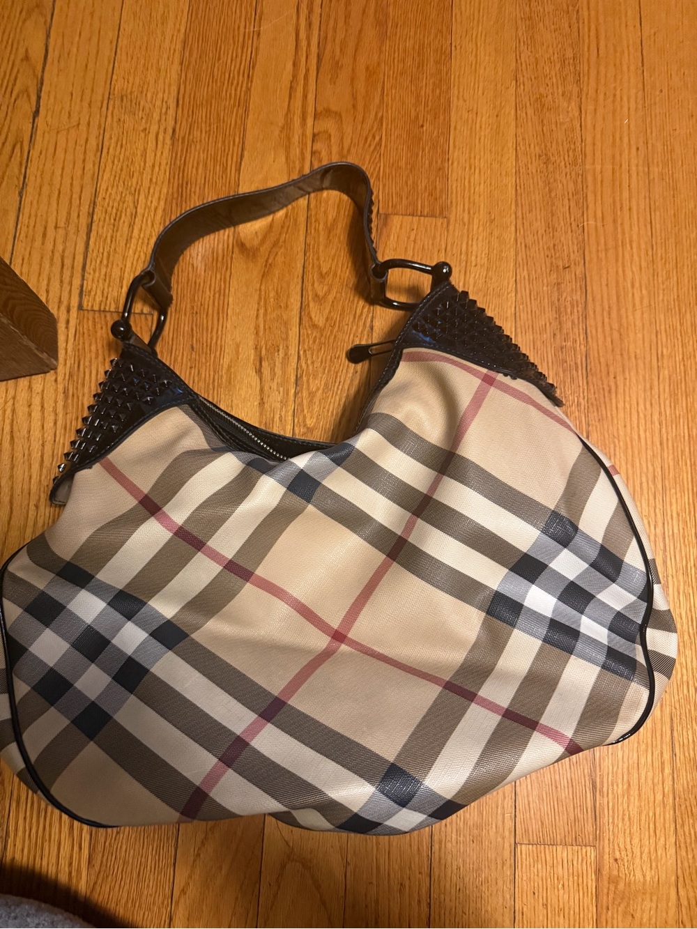 Vintage Burberry Hobo Shoulder Bag with Black Trim